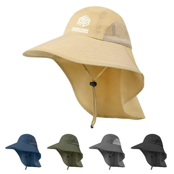 Wide Brim Bucket Sun Visor Hat W/Neck Flap