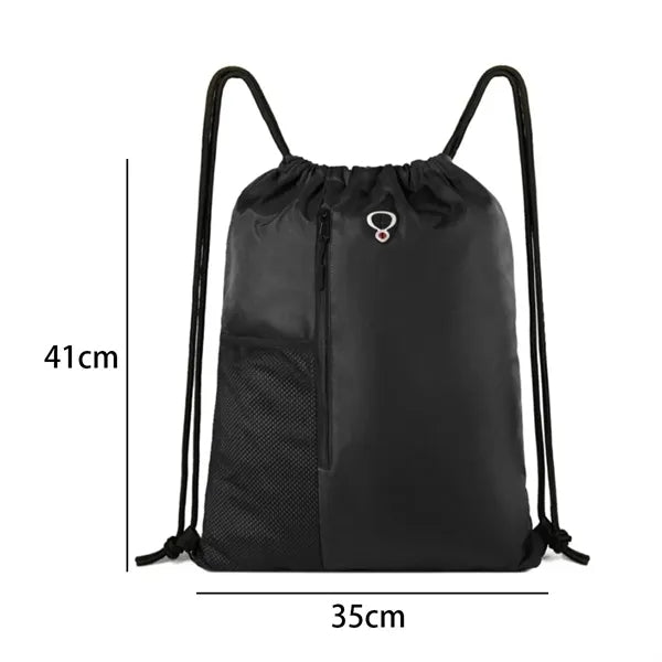 Two Tone Drawstring Backpack with Front Zipper Pocket