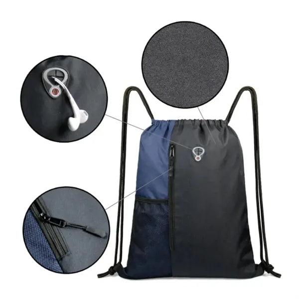 Two Tone Drawstring Backpack with Front Zipper Pocket