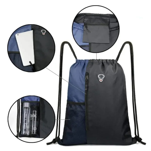 Two Tone Drawstring Backpack with Front Zipper Pocket