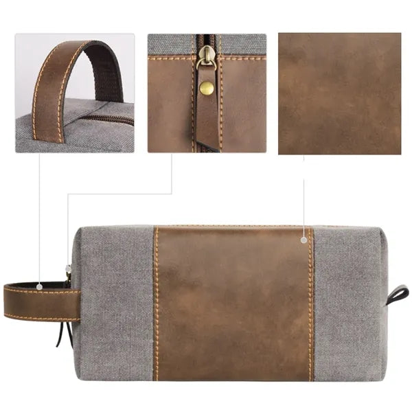 Felt and PU Leather Toiletry Bag with Handle