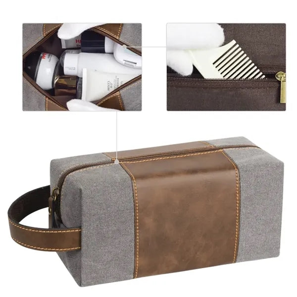 Felt and PU Leather Toiletry Bag with Handle