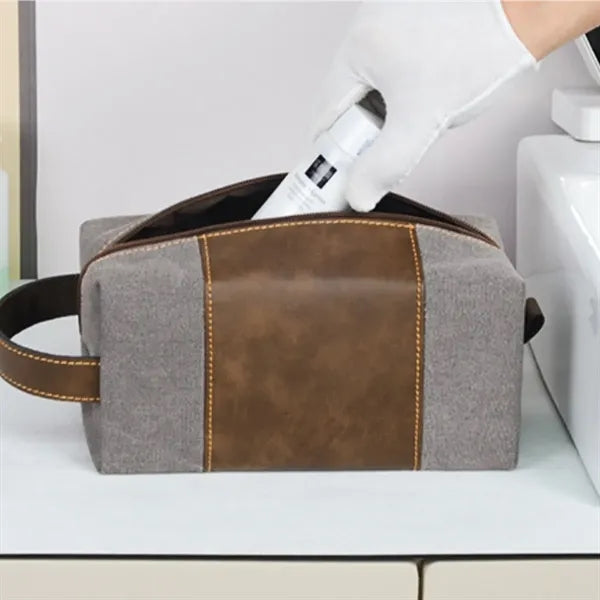 Felt and PU Leather Toiletry Bag with Handle