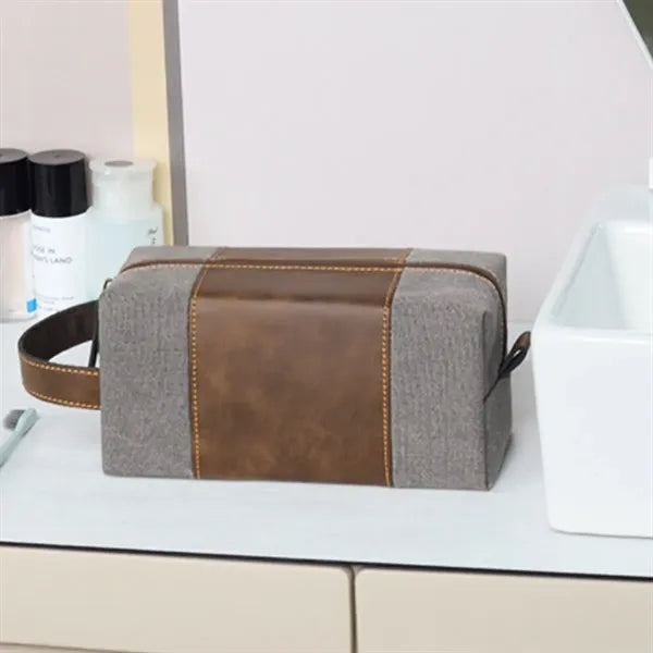 Felt and PU Leather Toiletry Bag with Handle