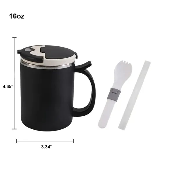 16oz Stainless Steel Coffee Mug with spoon & straw