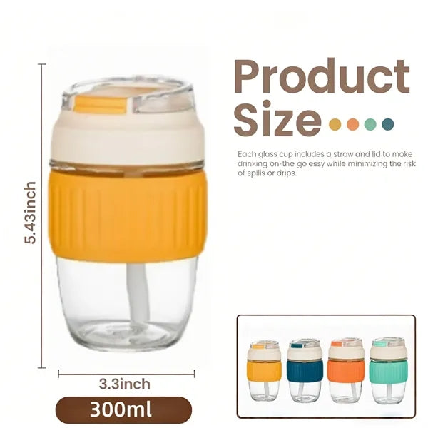 Glass Cups with Lids and Straws Portable Iced Coffee