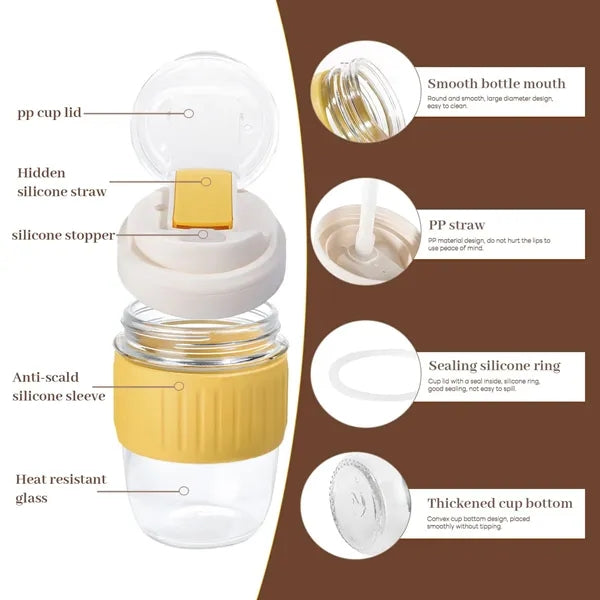 Glass Cups with Lids and Straws Portable Iced Coffee