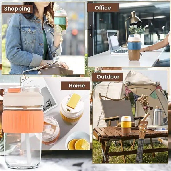 Glass Cups with Lids and Straws Portable Iced Coffee