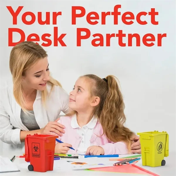 Mini Desk Trash Pen Holder Dual Pencil Organizer