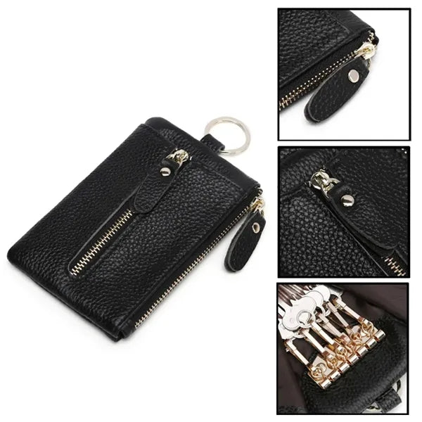 PU Leather Key Holder Wallet with Zipper and Ring