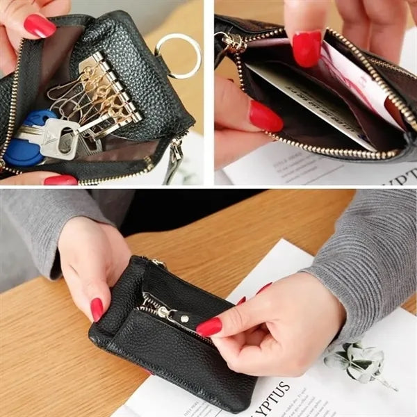 PU Leather Key Holder Wallet with Zipper and Ring