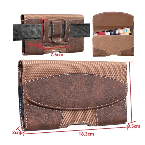 Leather Phone Holster with Belt Clip and Magnetic Flap