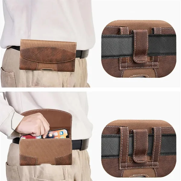 Leather Phone Holster with Belt Clip and Magnetic Flap