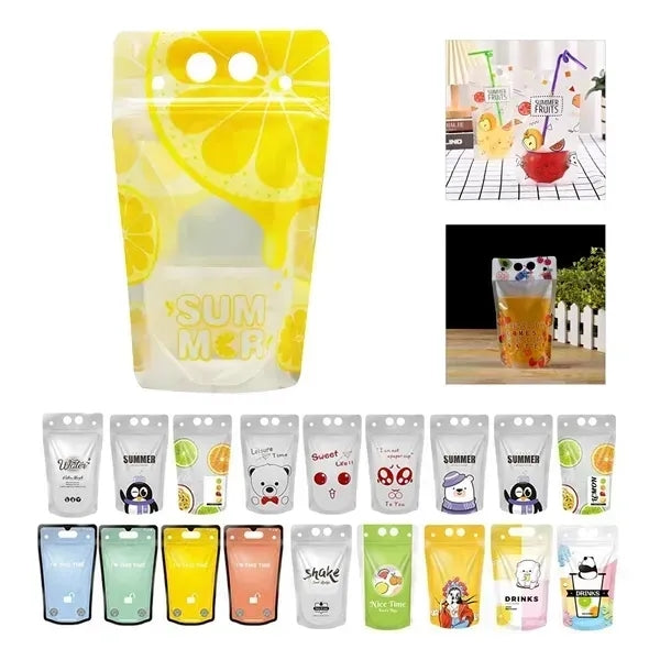 Drinks Flasks Juice Straw Pouch