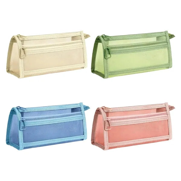 Mesh Transparent Pencil Case with Zipper Pocket