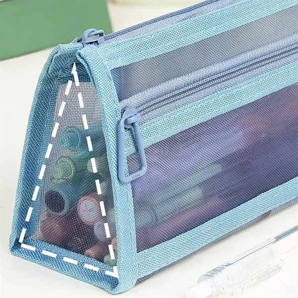 Mesh Transparent Pencil Case with Zipper Pocket