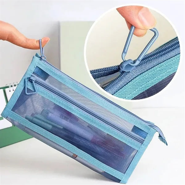Mesh Transparent Pencil Case with Zipper Pocket
