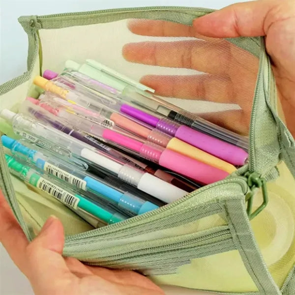 Mesh Transparent Pencil Case with Zipper Pocket