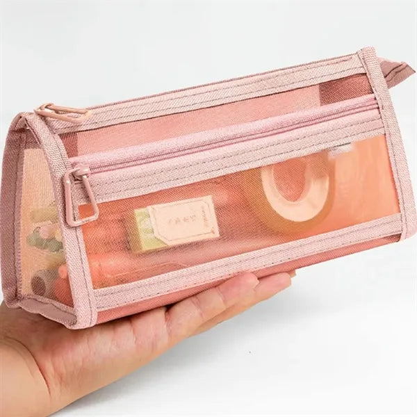 Mesh Transparent Pencil Case with Zipper Pocket