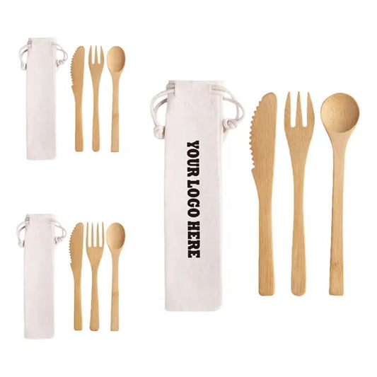 3 In 1 Bamboo Cutlery Set With Pouch