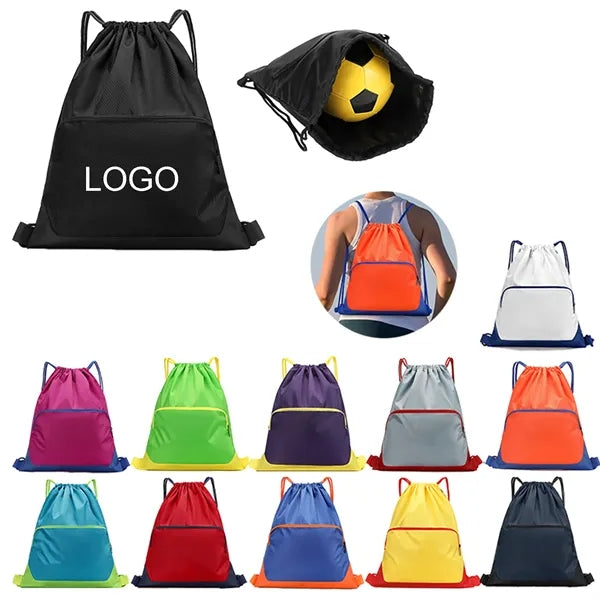 Waterproof Drawstring Backpack with Zipper Pocket