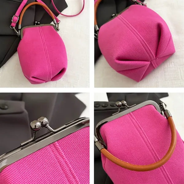 Vintage Small Crossbody Purse with Handle and Metal Clasp