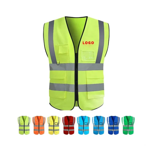 Zipper Multi Pocket Reflective Safety Vest Workwear