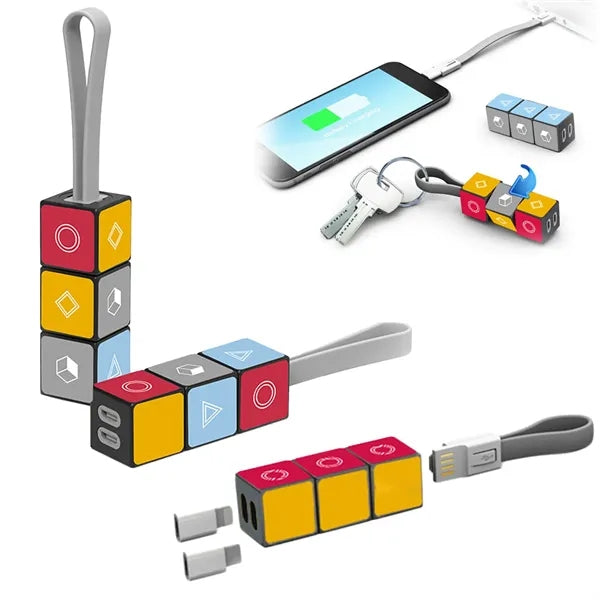 3-in-1 Rotate Cube Charging Cables Keychain