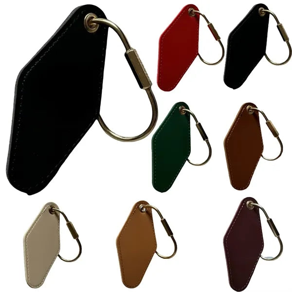 Vintage Leather Hotel Key with Brass Oval Ring