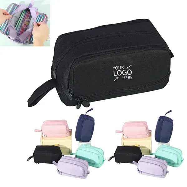 Large Pencil Case with 4 Compartments With Simple Design