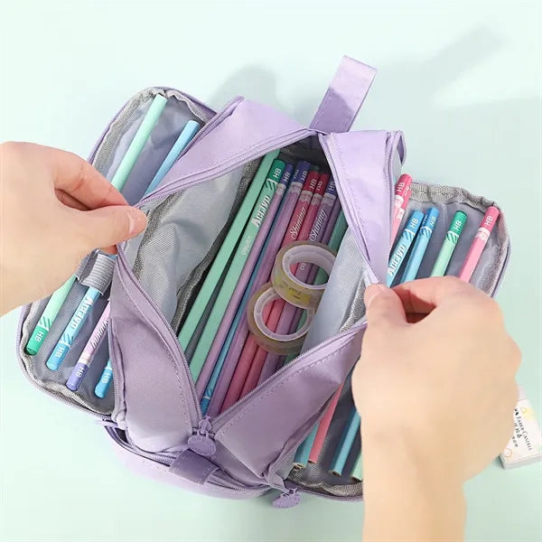 Large Pencil Case with 4 Compartments With Simple Design