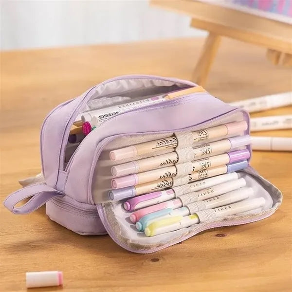 Large Pencil Case with 4 Compartments With Simple Design