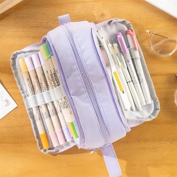 Large Pencil Case with 4 Compartments With Simple Design