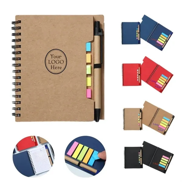 Spiral Notebook with Pen and Sticky Flags