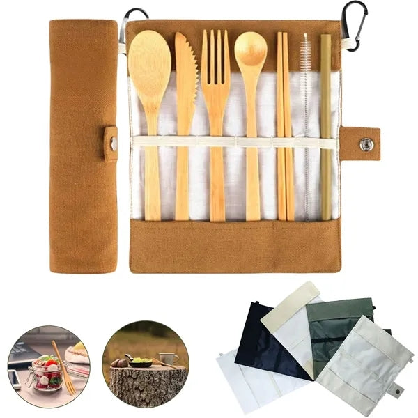 Bamboo Knife Fork And Spoon Set Cutlery Roll Bag