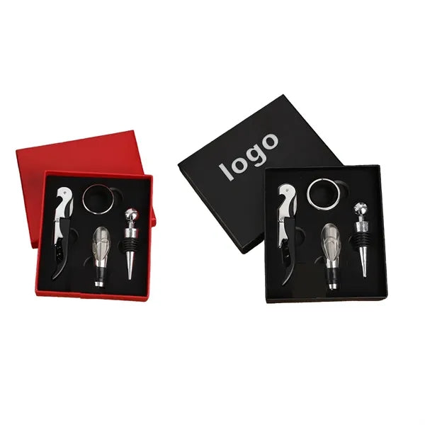 Bottle Opener And Wine Pourer 4-Piece Set In Stainless Steel