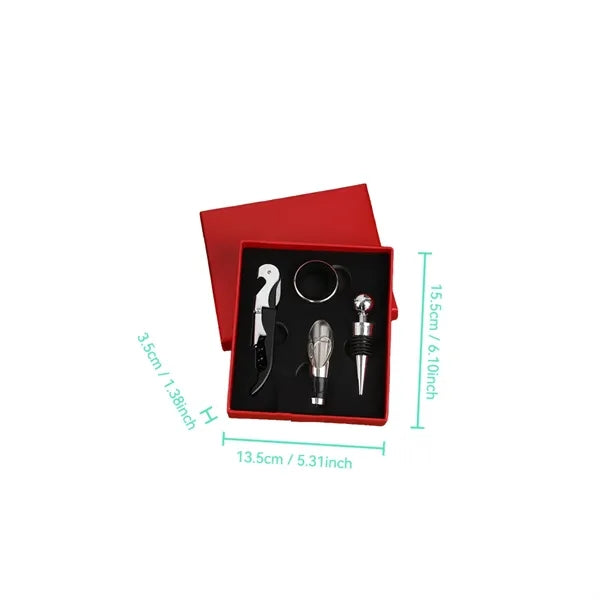 Bottle Opener And Wine Pourer 4-Piece Set In Stainless Steel