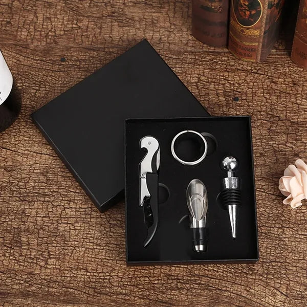 Bottle Opener And Wine Pourer 4-Piece Set In Stainless Steel