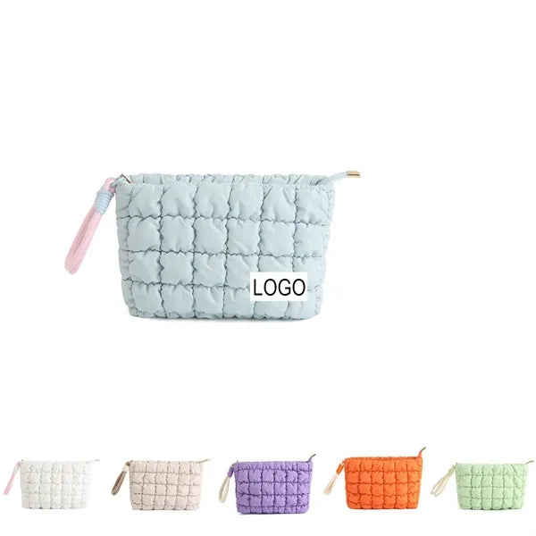 Stylish Pleated Solid Color Puff Cloud Makeup Bag