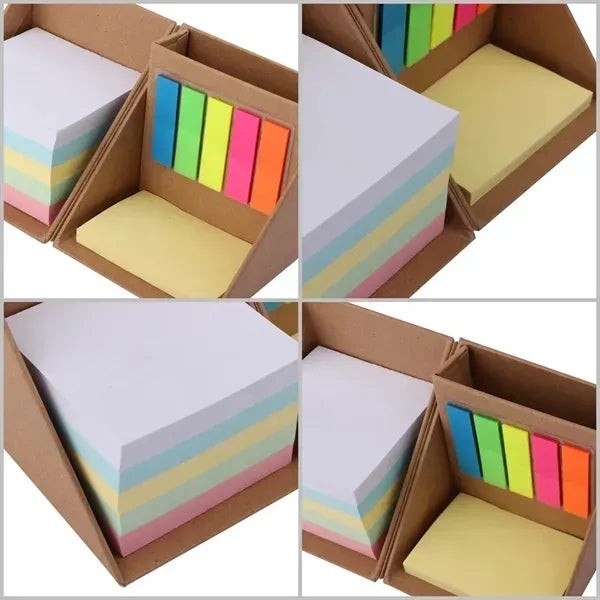 Foldable Paper Cubes Sticky Notes & Tabs Box W/ Pen Holder