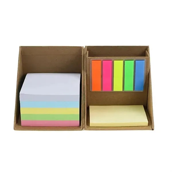 Foldable Paper Cubes Sticky Notes & Tabs Box W/ Pen Holder