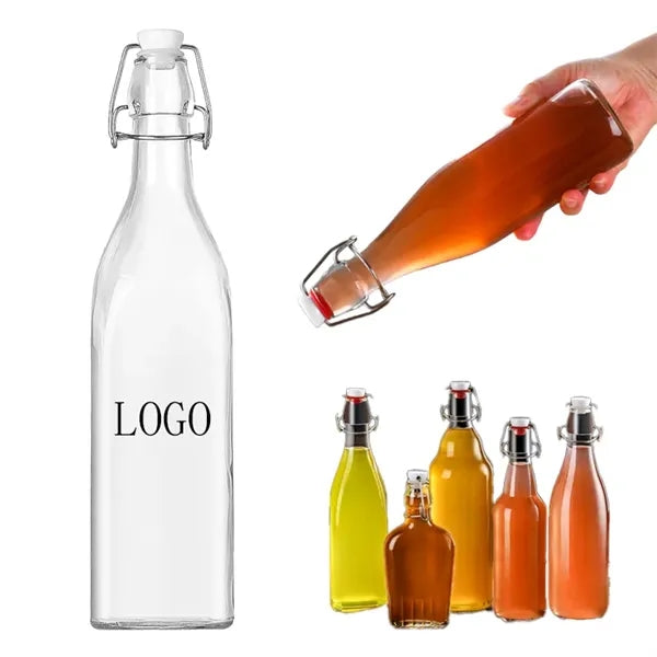 Clear Snap Lid Juice Bottle Glass Beverage Container