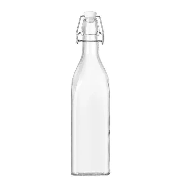 Clear Snap Lid Juice Bottle Glass Beverage Container