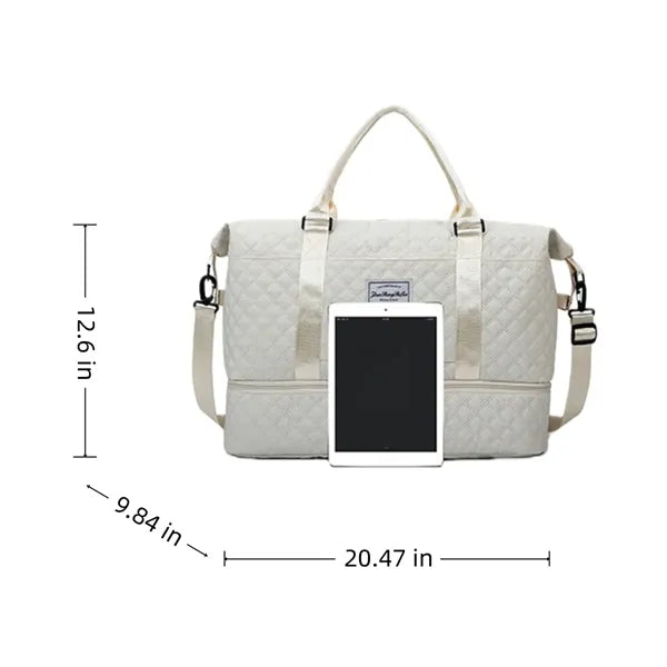 Quilted Travel Gym Tote Carry On Bag Wet Dry Shoe Pocket