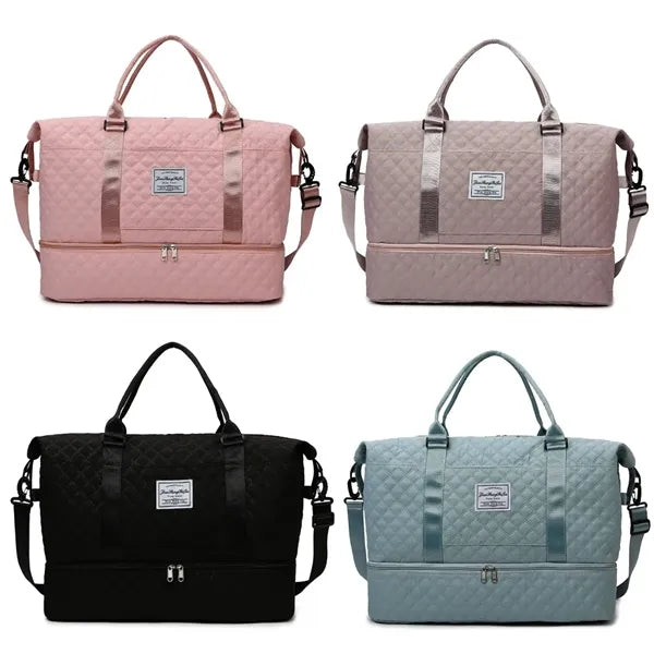 Quilted Travel Gym Tote Carry On Bag Wet Dry Shoe Pocket