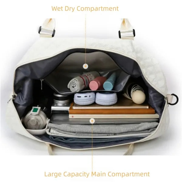 Quilted Travel Gym Tote Carry On Bag Wet Dry Shoe Pocket