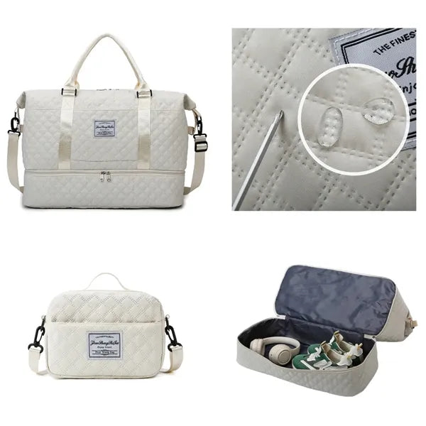 Quilted Travel Gym Tote Carry On Bag Wet Dry Shoe Pocket