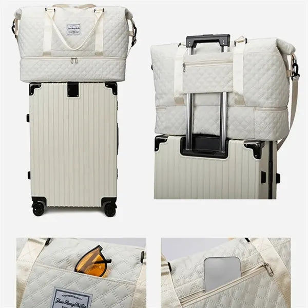 Quilted Travel Gym Tote Carry On Bag Wet Dry Shoe Pocket