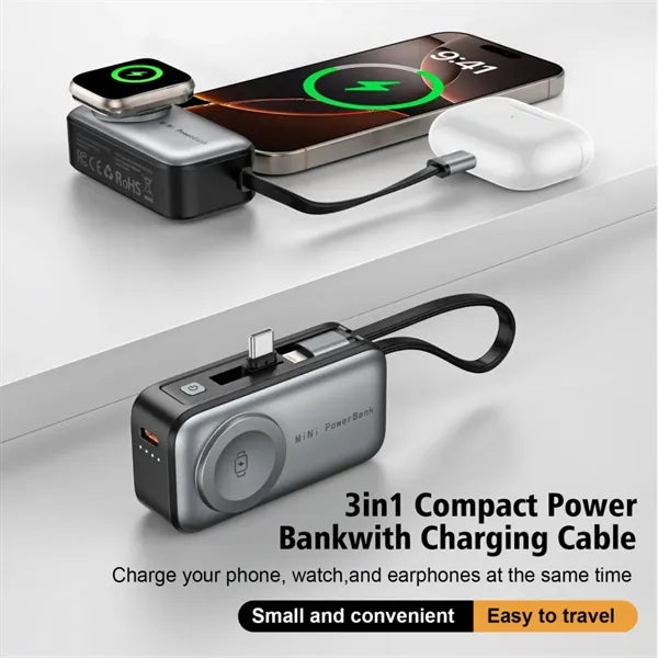 5000mAh 3 in 1 Portable Power Bank With Charging Cable