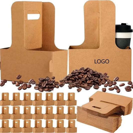 Folding Kraft Paper Cup Drink Holder 2/4 Cups